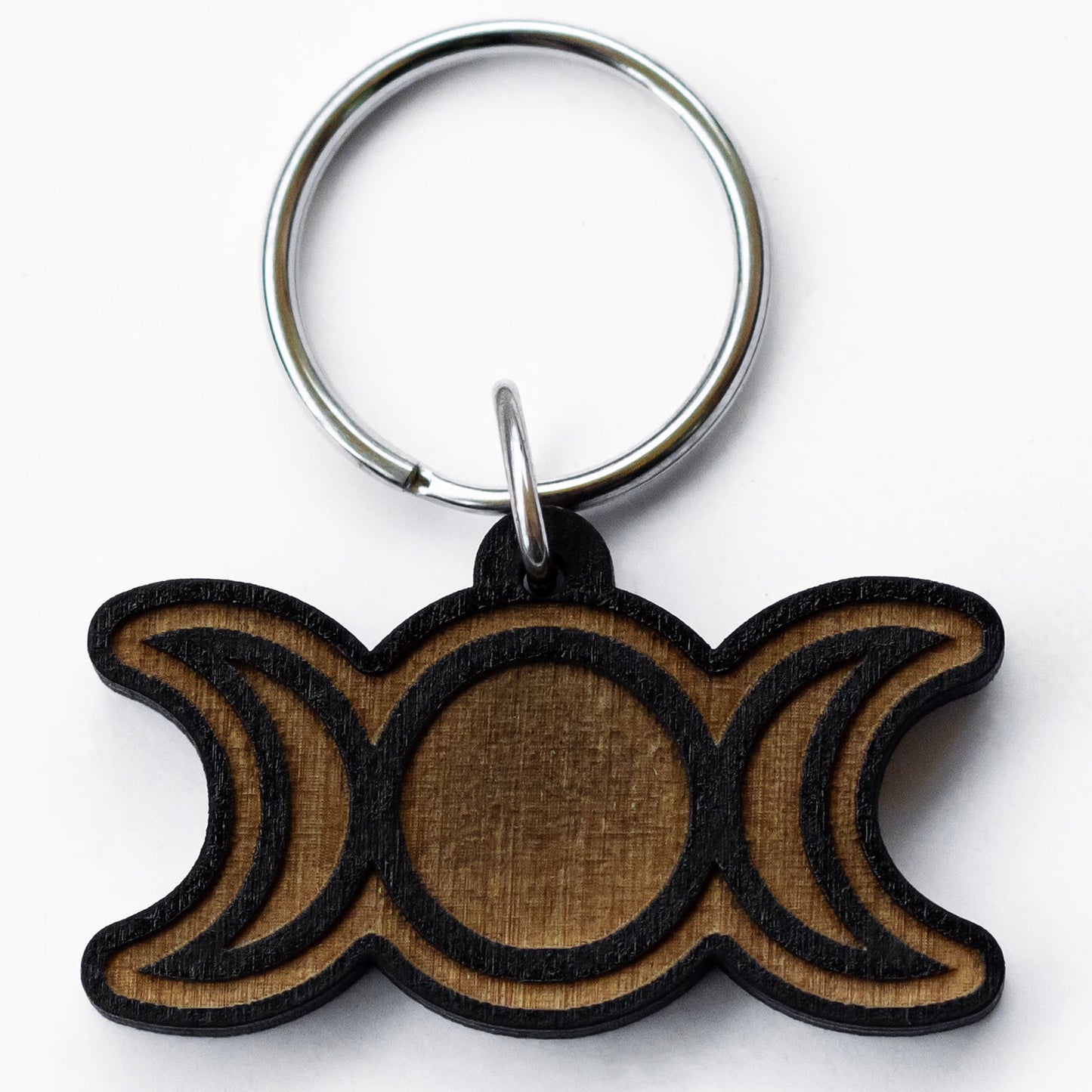 Triple Moon Wood Keychain