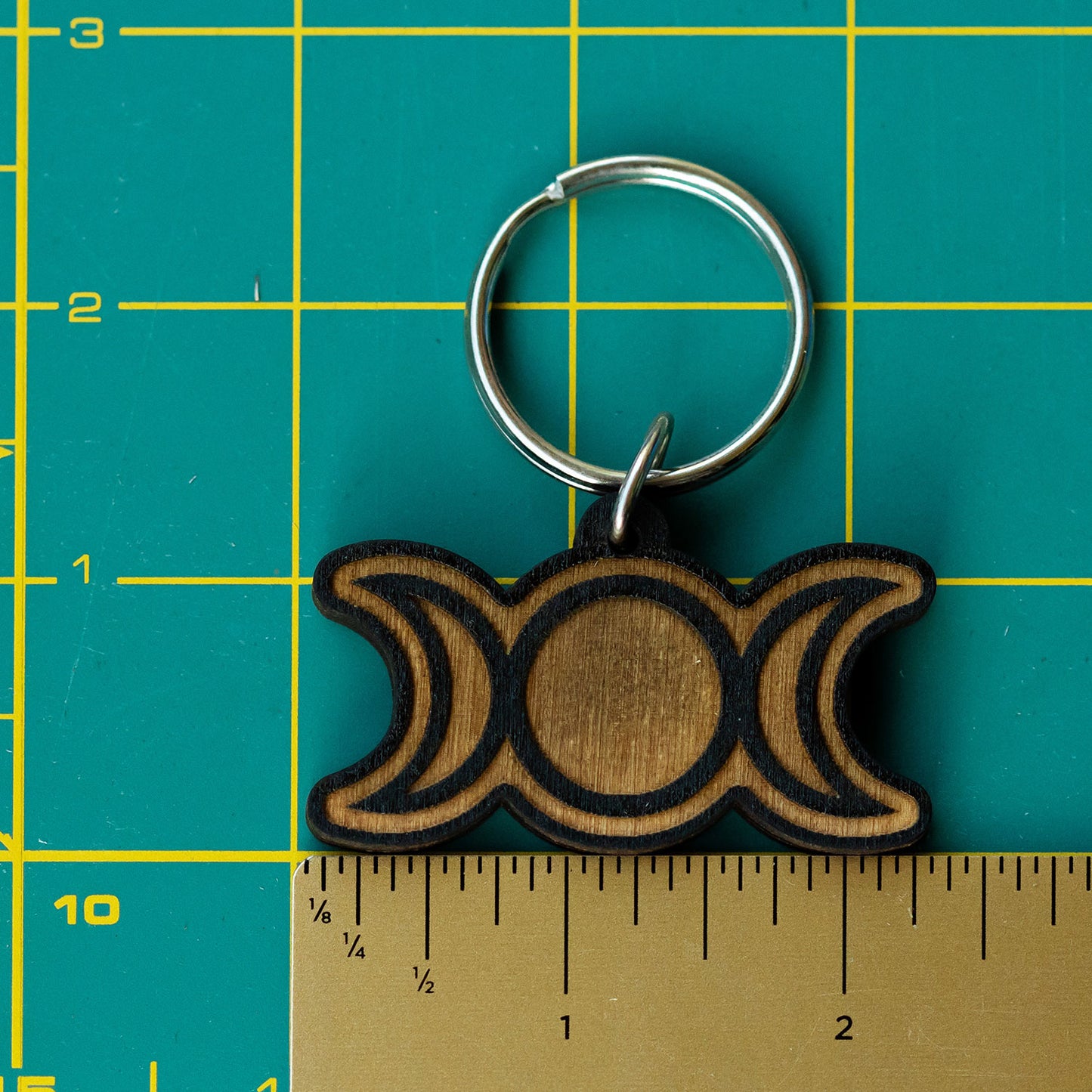 Triple Moon Wood Keychain