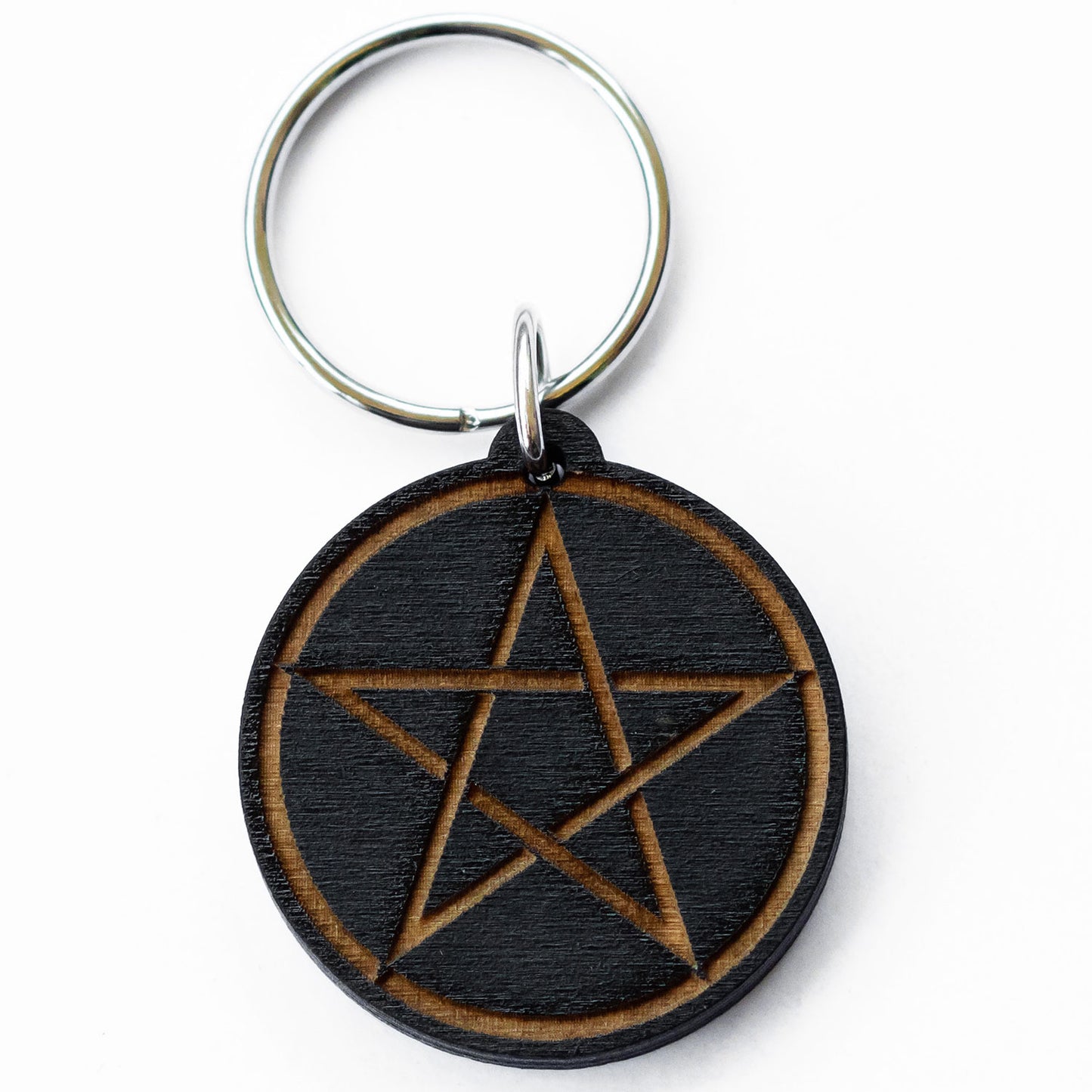 Pentagram Wood Keychain