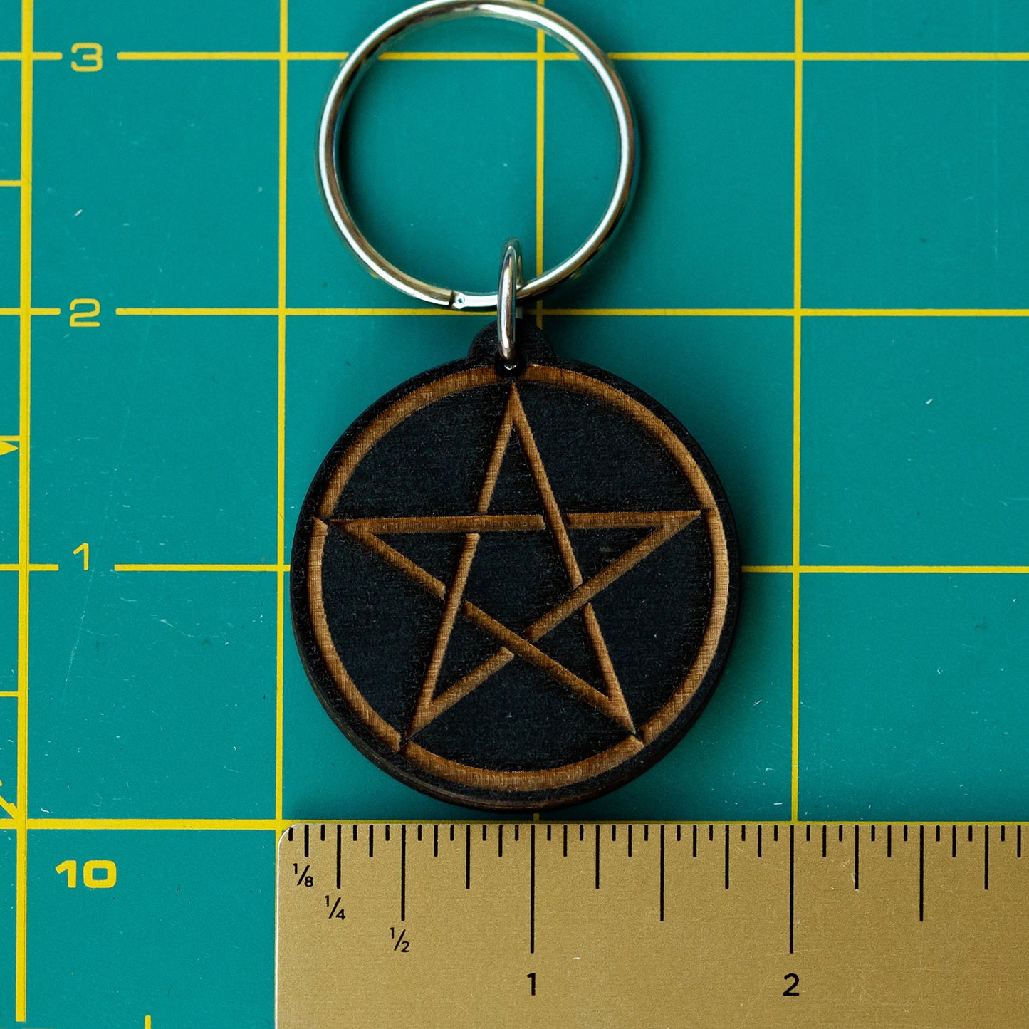 Pentagram Wood Keychain