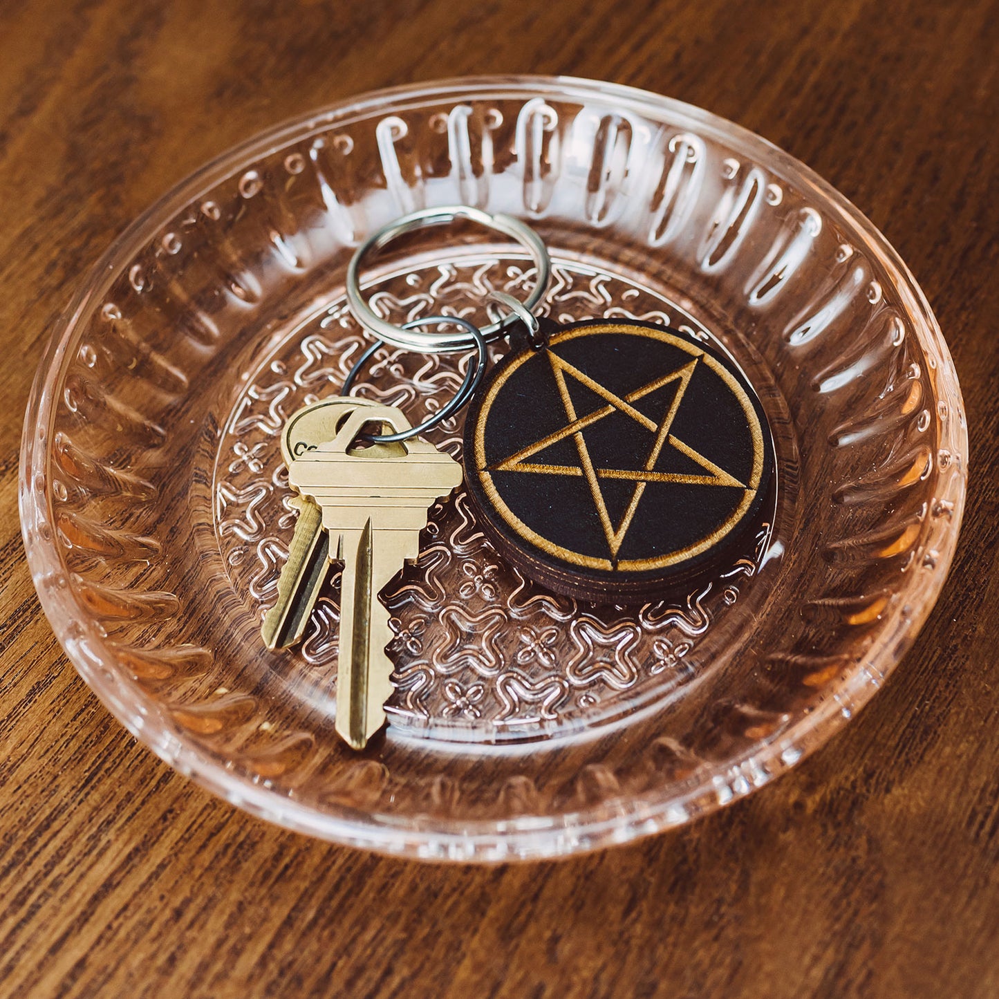 Pentagram Wood Keychain