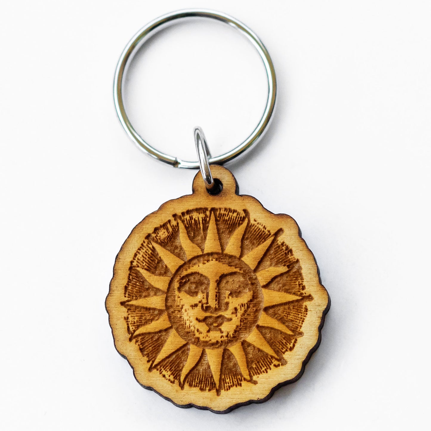 Wood Cut Sun Wooden Keychain