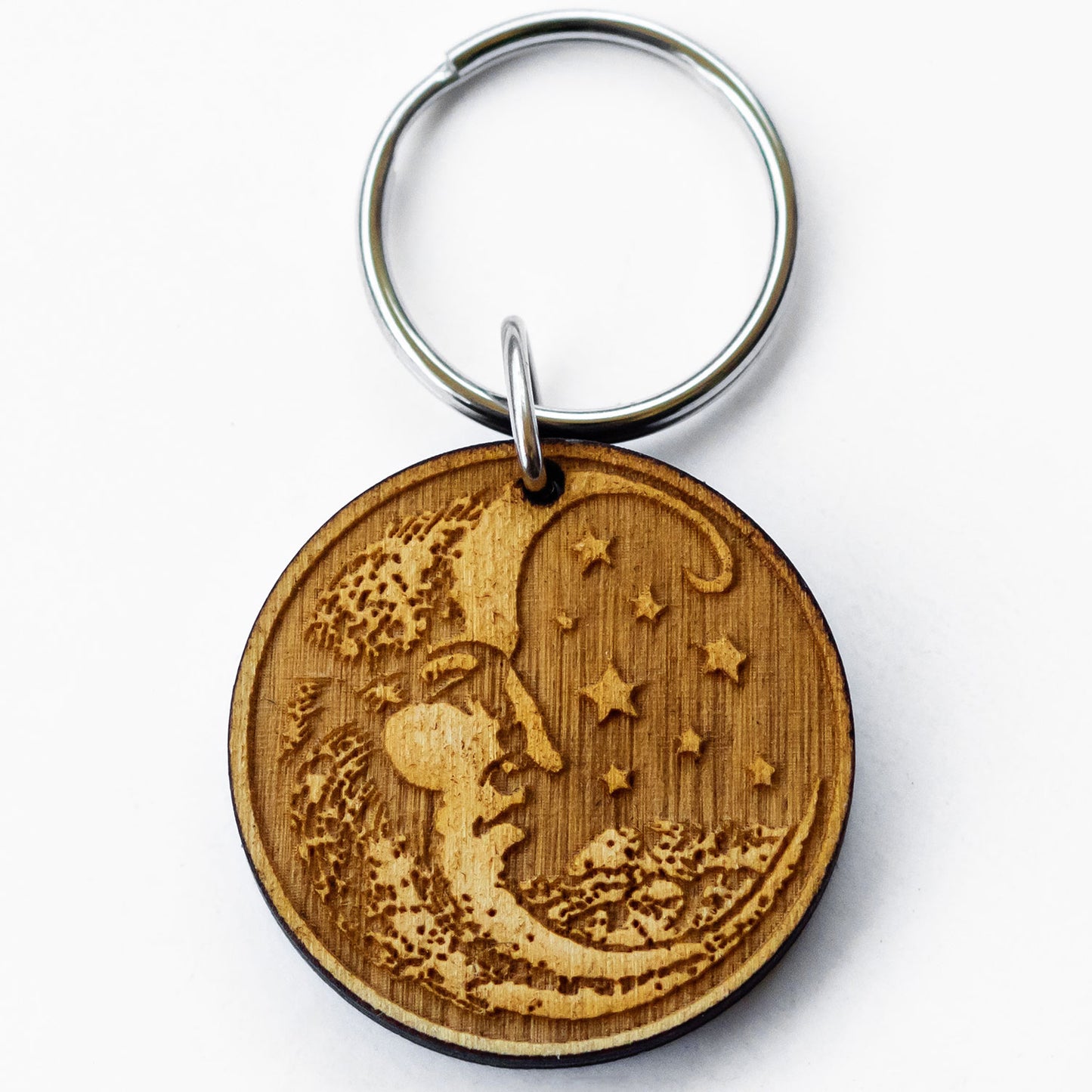 Wood Cut Moon Wooden Keychain