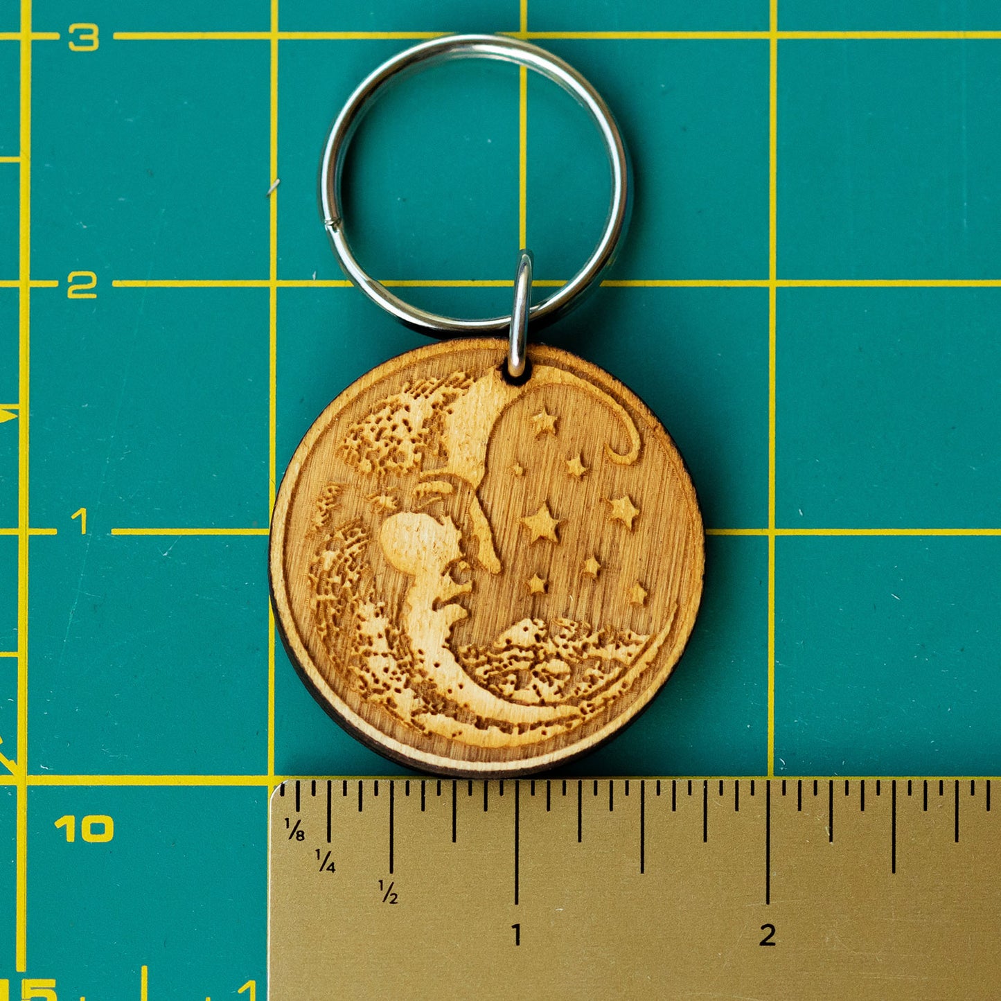 Wood Cut Moon Wooden Keychain