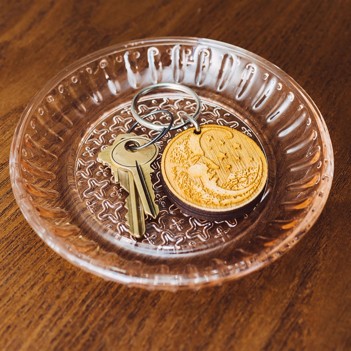 Wood Cut Moon Wooden Keychain