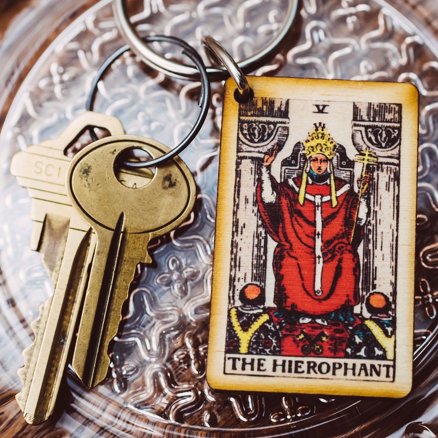 The Hierophant Tarot Card Keychain