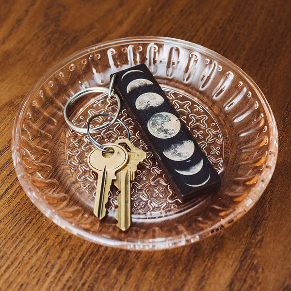 Moon Phases Wooden Keychain