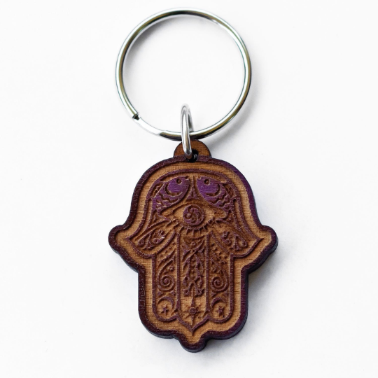 Hamsa Wooden Keychain
