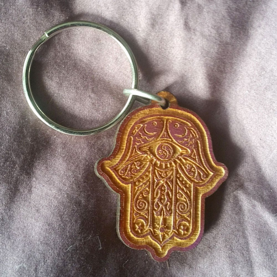 Hamsa Wooden Keychain