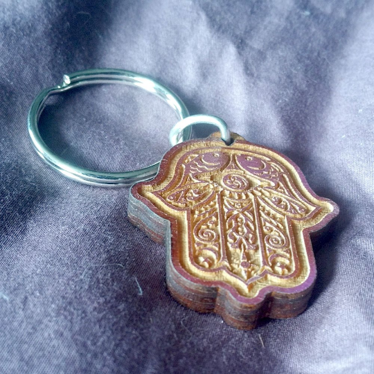 Hamsa Wooden Keychain