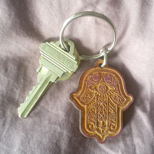 Hamsa Wooden Keychain
