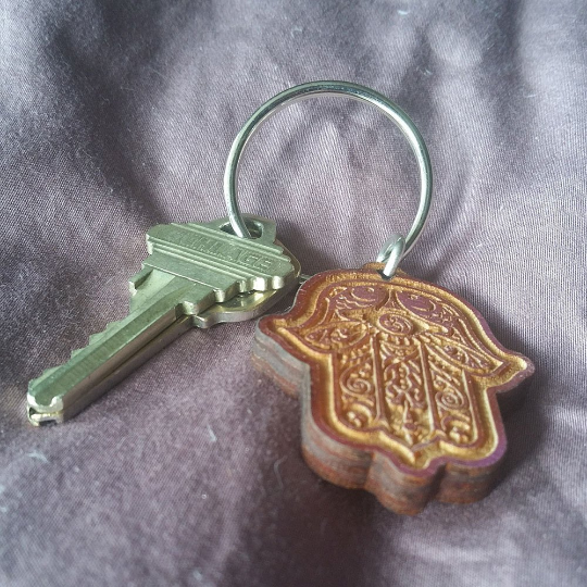 Hamsa Wooden Keychain
