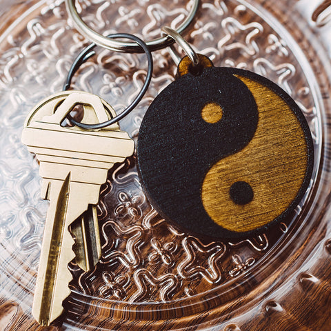 Yin Yang Wooden Keychain