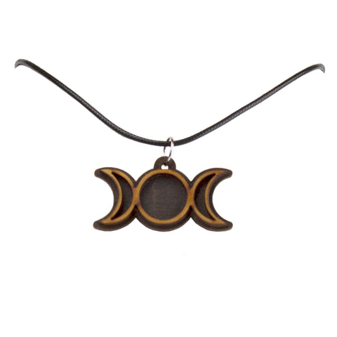 Triple Moon Wooden Necklace Pendant