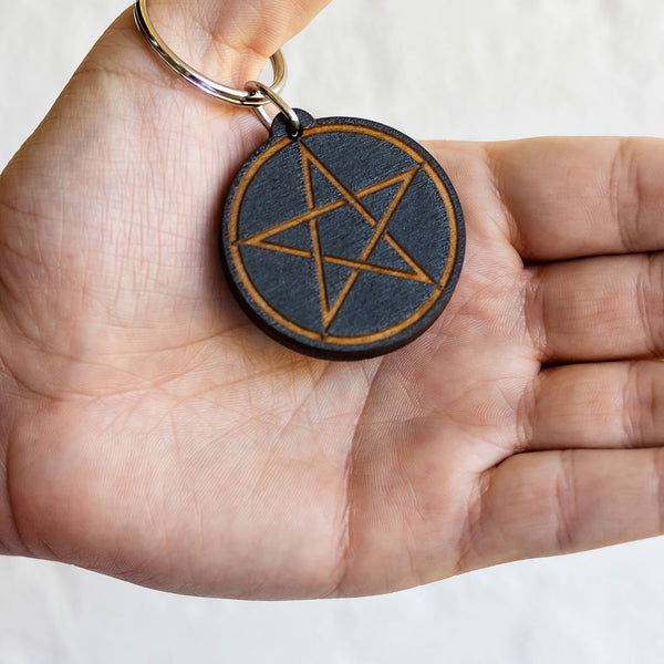 Pentagram Wood Keychain