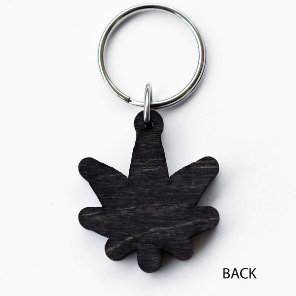 Marijuana Leaf Wood Keychain