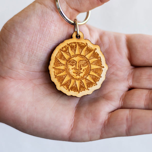 Wood Cut Sun Wooden Keychain