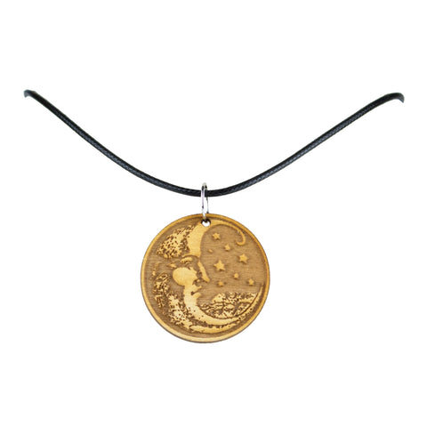 Moon Wooden Necklace Pendant