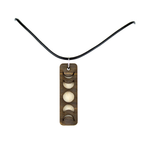 Moon Phases Wooden LaserCut Necklace