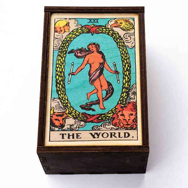 The World Tarot Card Card Wooden Stash Box Tarot Card Box