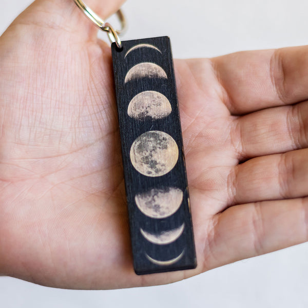 Moon Phases Wooden Keychain