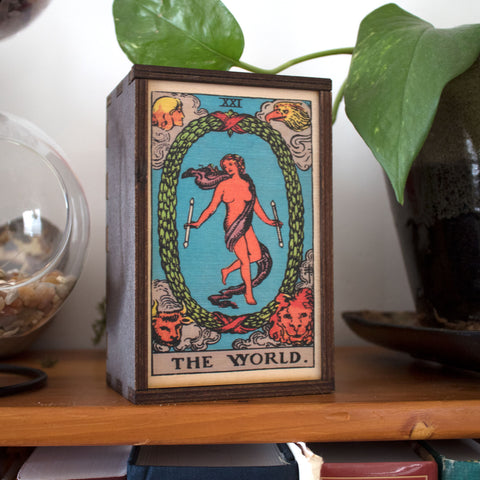 The World Tarot Card Card Wooden Stash Box Tarot Card Box