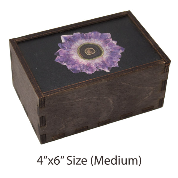Amethyst Flower Laser Cut Wooden Stash Box Tarot Deck Card Storage