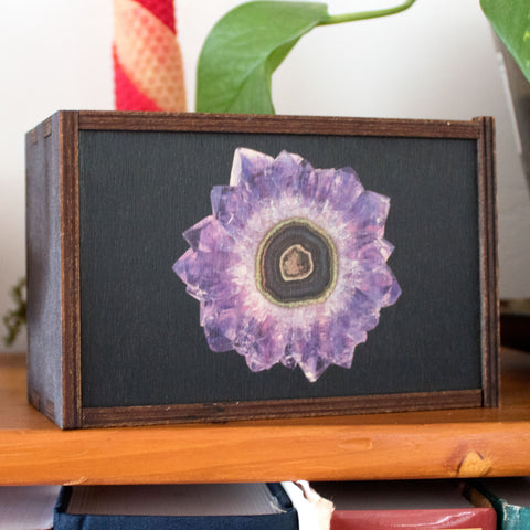 Amethyst Flower Laser Cut Wooden Stash Box Tarot Deck Card Storage