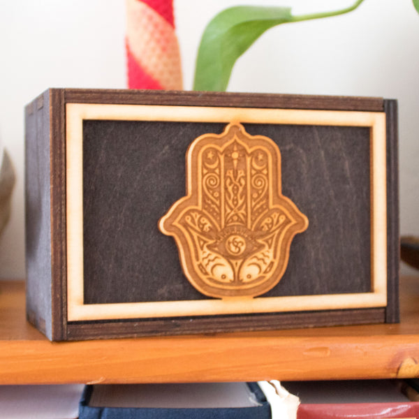 Hamsa Laser Cut Wooden Stash Box Tarot Deck Card Storage