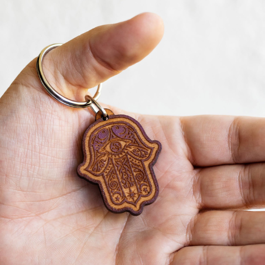 Hamsa Wooden Keychain