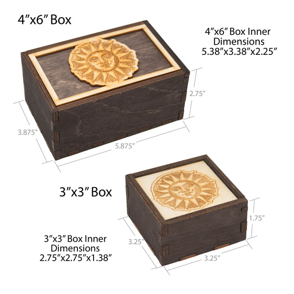 Woodcut Sun Laser Cut Wooden Stash Box Tarot Deck Card Storage
